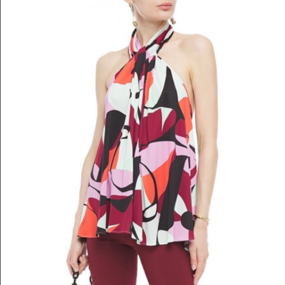 NWT Emilio Pucci Twist-front Printed Jersey Halterneck Top